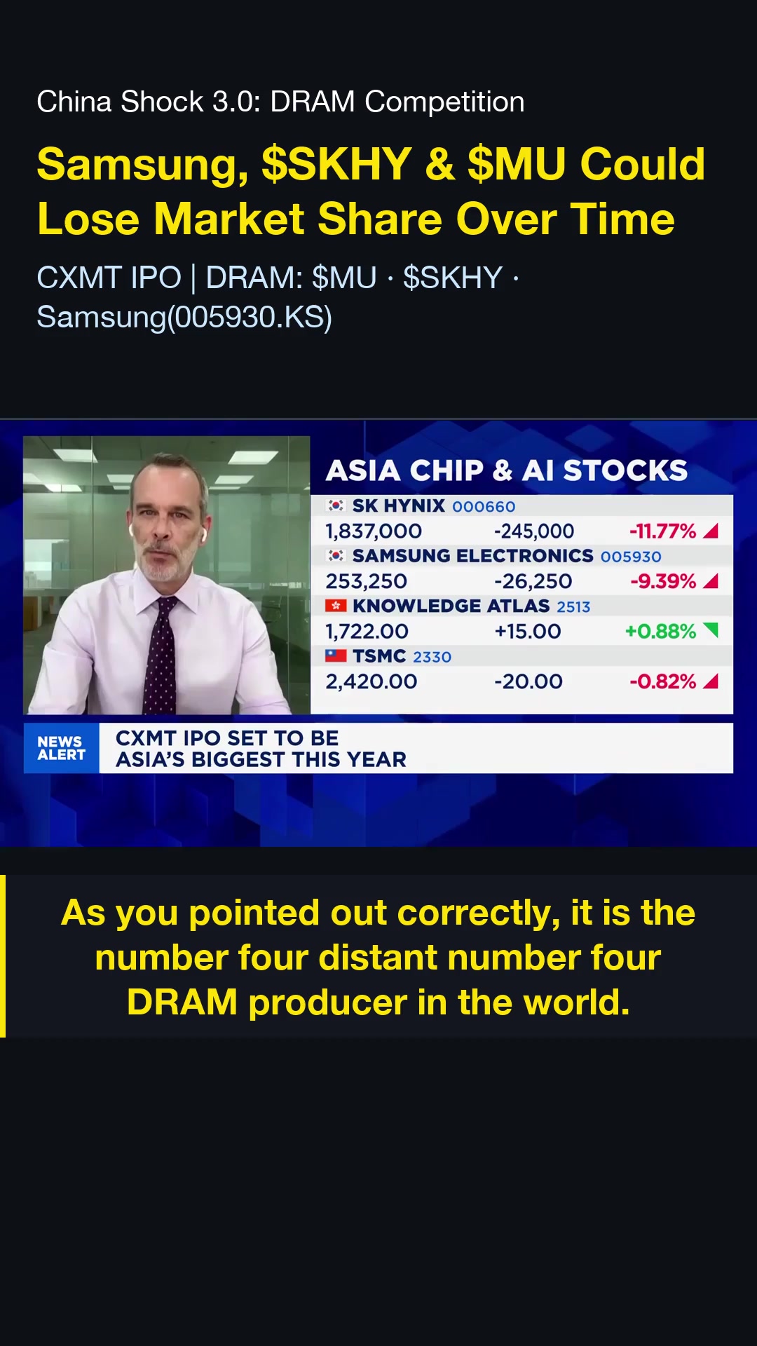 中国最大DRAM制造商IPO——对美光（MU）和SK海力士（SKHY）意味着什么？