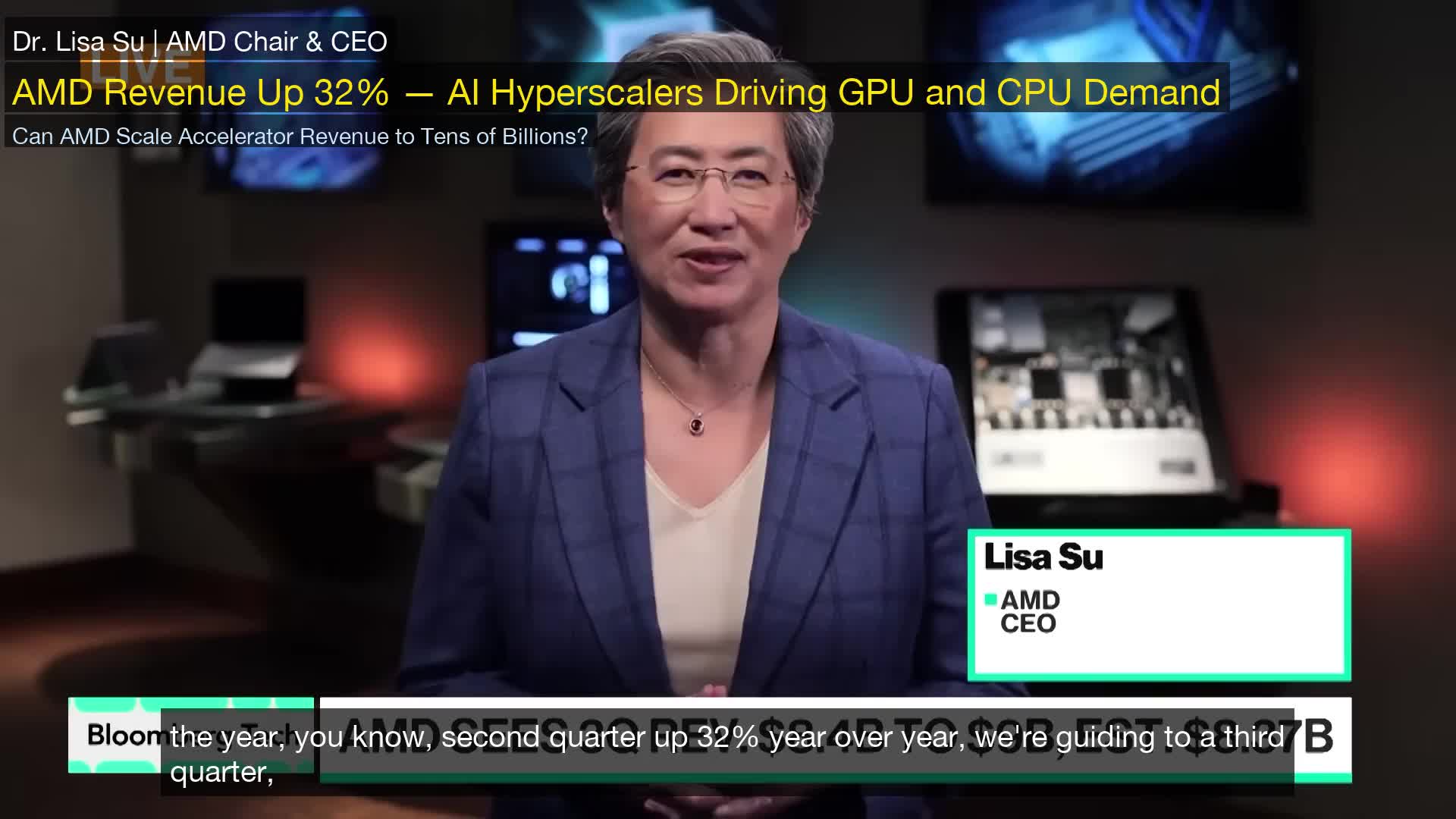 AMD苏姿丰:Q2营收同比增长32%,AI需求推动GPU和CPU同步增长