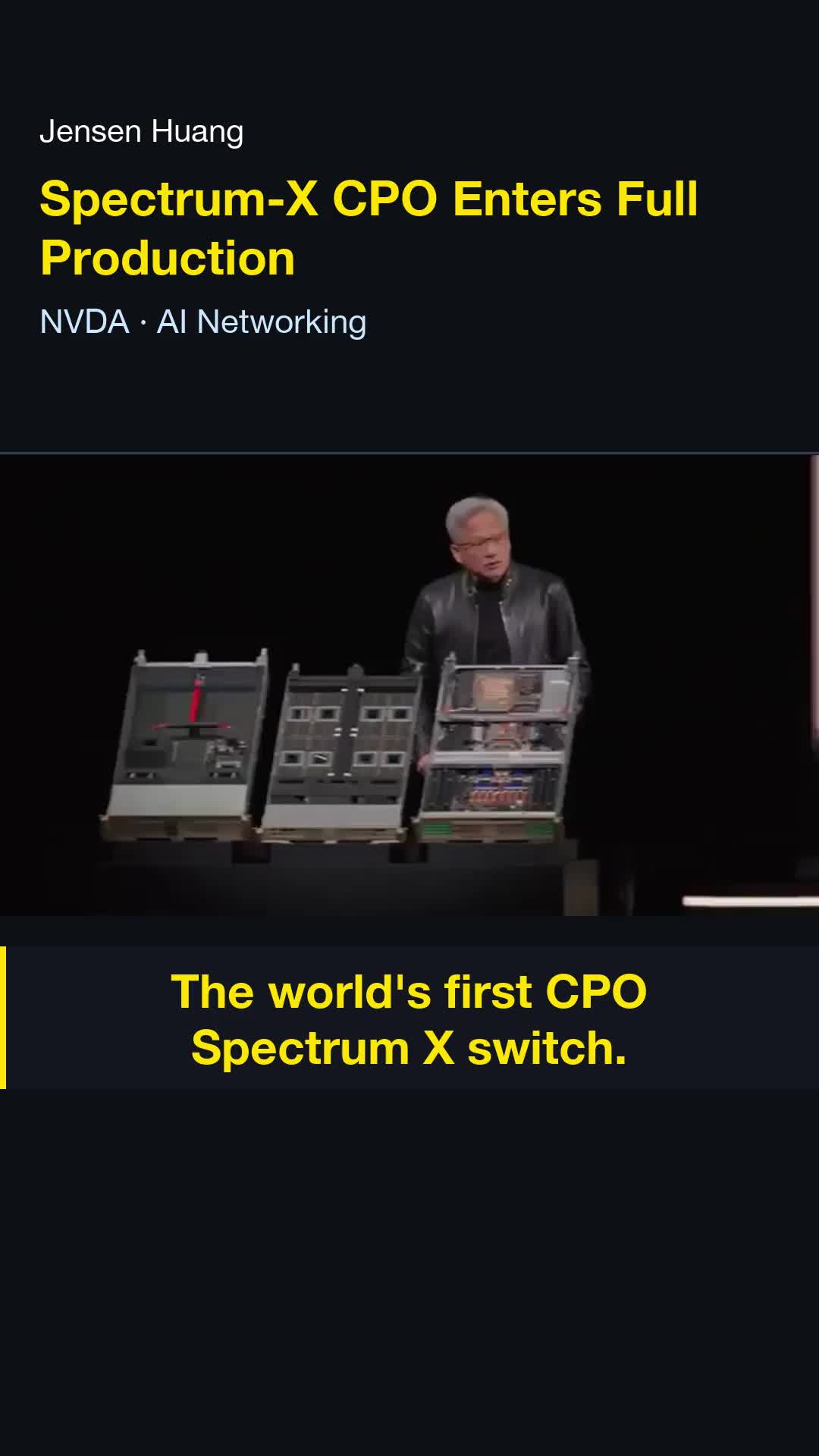 Jensen Huang โชว์ Spectrum-X CPO ของ NVIDIA ที่กำลังเดินหน้าผลิตเต็มสูบ