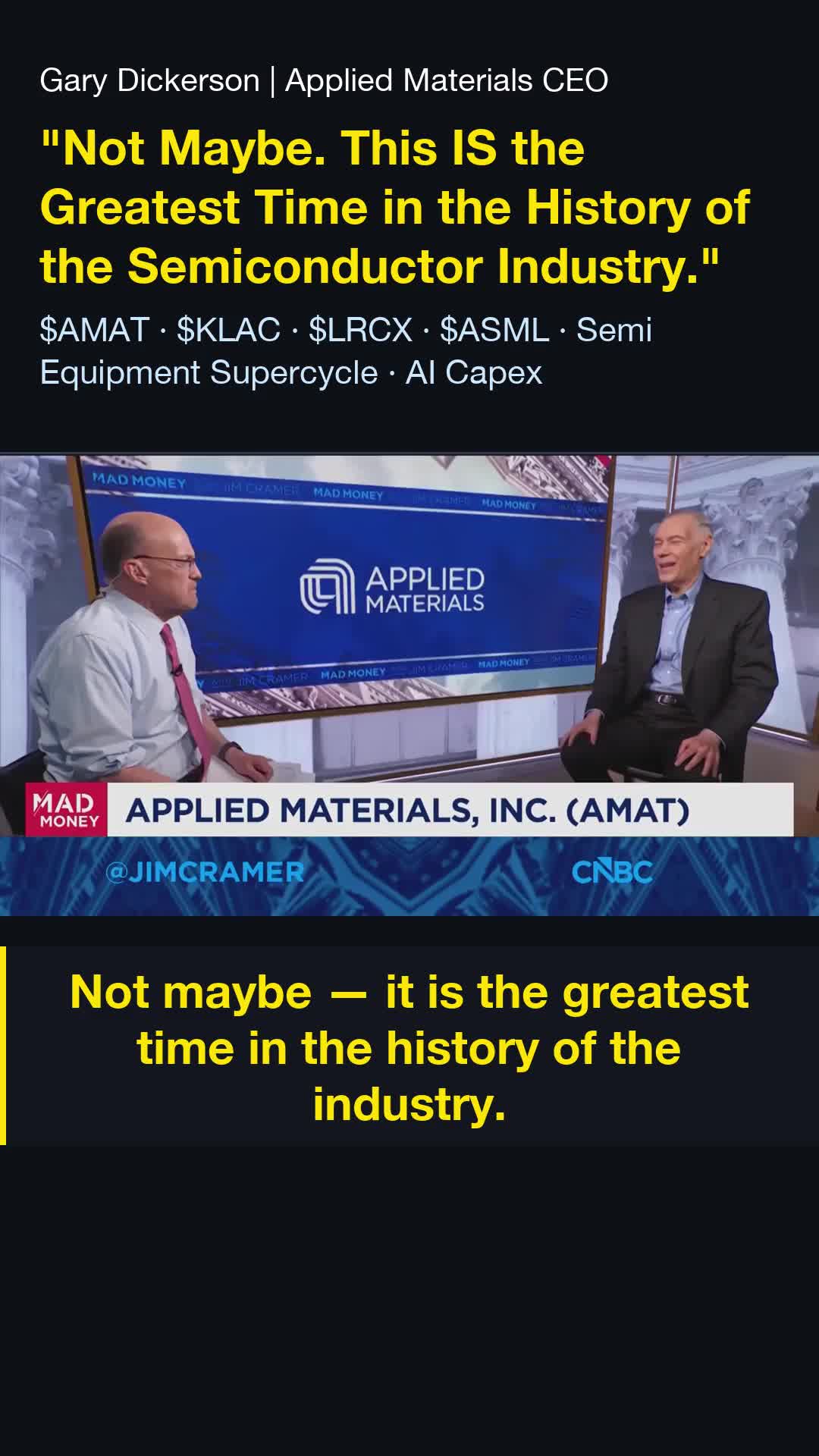 AMAT พุ่งขึ้น 10% เมื่อวานนี้; ซีอีโอกล่าวว่า "นี่คือช่วงเวลาที่ยอดเยี่ยมที่สุดสำหรับอุตสาหกรรมเซมิคอนดักเตอร์"